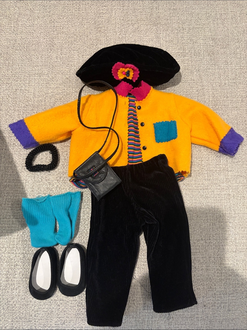 Kids Color-Block Knit Jacket and Corduroy Pants Outfit - Yellow, Purple, Black
